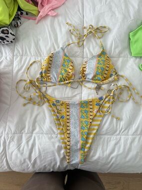 Fashion Nova Yellow Multi-Print String Bikini